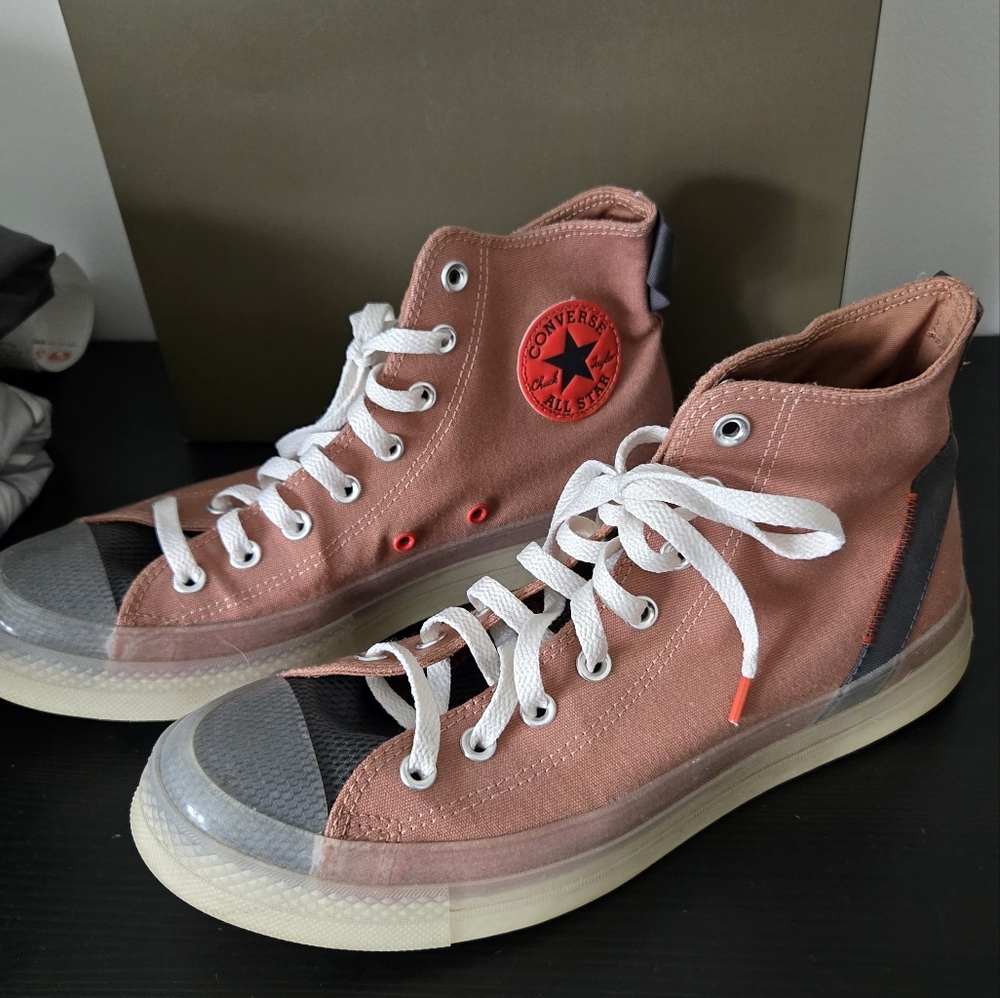 Converse High-Tops in Pink and Gray with White Laces
